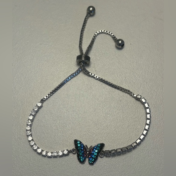 Jewelry - Adjustable Silver Rhinestone Butterfly Bracelet